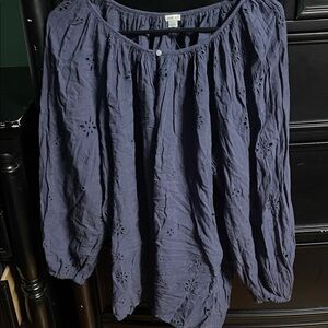 aerie Navy Eyelet Peasant Tunic